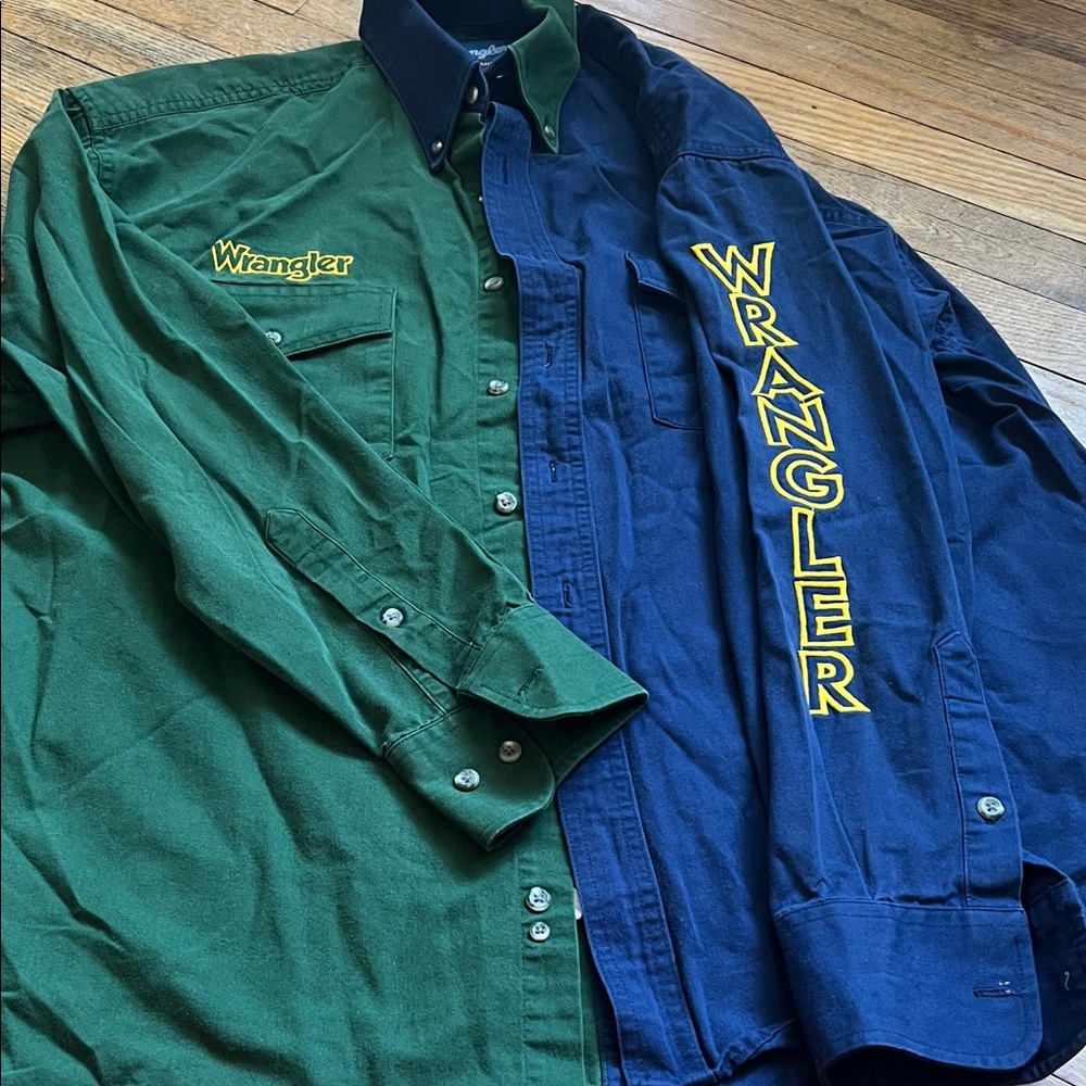 Wrangler Green and Blue Button-Up Shirt